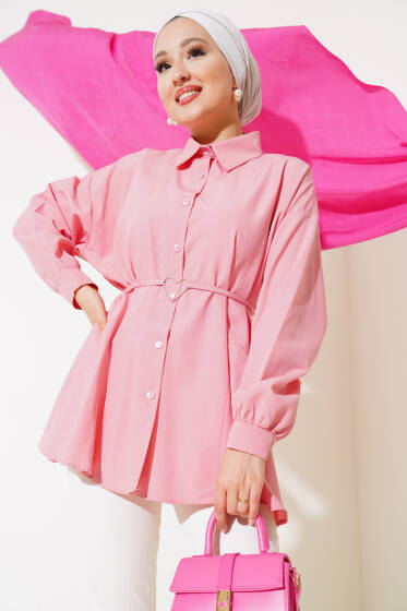 Kalp Tokalı Gömlek Pudra - Gömlek