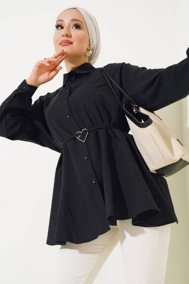 Kalp Tokalı Gömlek Siyah - Gömlek