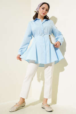 Kalp Tokalı Kuşaklı Gömlek Bebe Mavi - 300-500 TL Ürünler