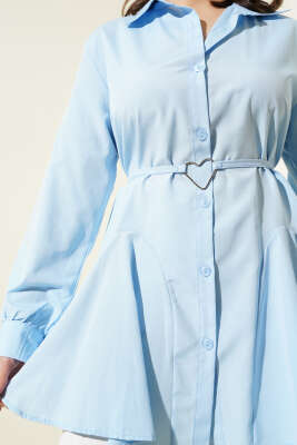 Kalp Tokalı Kuşaklı Gömlek Bebe Mavi - 300-500 TL Ürünler