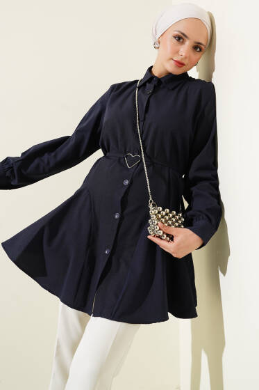 Kalp Tokalı Kuşaklı Gömlek Lacivert - Gömlek