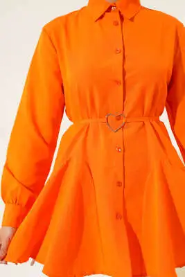 Kalp Tokalı Kuşaklı Gömlek Oranj - Yılın Fırsatı