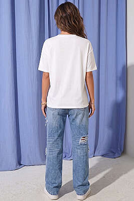 Kalpli Bardak Baskılı T-shirt Beyaz - Kadın Giyim Modelleri