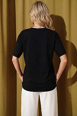 Kalpli Bardak Baskılı T-shirt Siyah - Kadın Giyim Modelleri