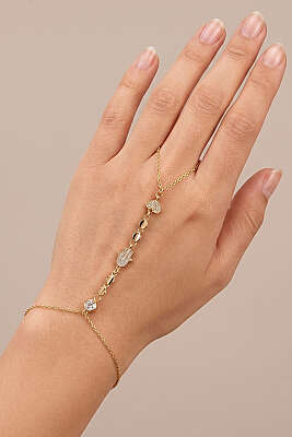 Kalpli El Detaylı Taşlı Şahmeran Bileklik Gold - KONYALI BİJUTERİ