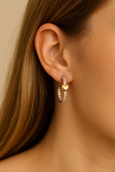 Kalpli İnce Taşlı Küpe Gümüş - Küpe