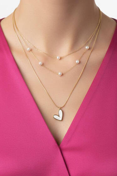 Kalpli İnci Süslemeli Kolye Gold - Kolye