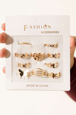 Kalpli Kelebekli 10'lü Yüzük Seti Asorti 1 - Bileklik