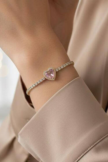 Kalpli Su Taşlı Bileklik Gold - Bileklik