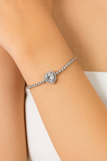 Kalpli Su Taşlı Bileklik Gümüş - Bileklik