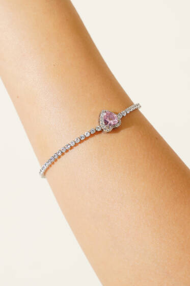 Kalpli Su Taşlı Bileklik Pembe - Bileklik