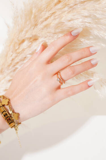 Kalpli Taş Detaylı Yüzük Gold - Yüzük