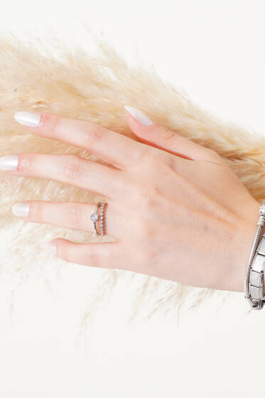 Kalpli Taş Detaylı Yüzük Gümüş - Yüzük