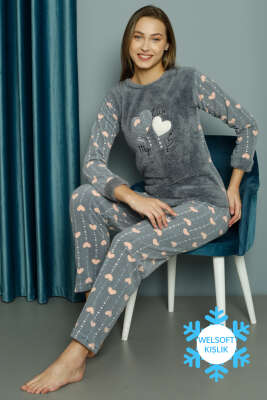 Kalpli Welsoft Pijama Takımı Gri 