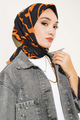 Kamuflaj Desen Bambu Eşarp Siyah Camel 
