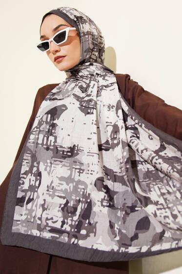Kamuflaj Desenli Bambu Kraş Şal Füme -04 - Başörtüsü