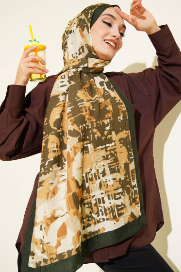 Kamuflaj Desenli Bambu Kraş Şal Haki -05 - Başörtüsü