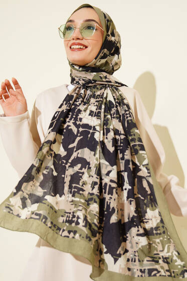 Kamuflaj Desenli Bambu Kraş Şal Yeşil - Başörtüsü