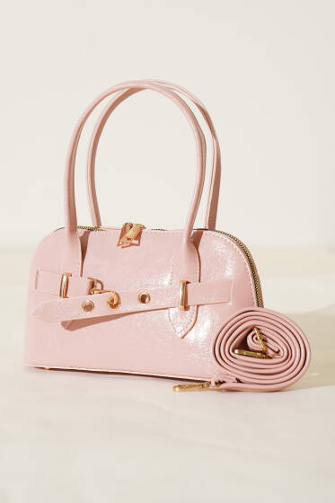 Kanca Detaylı Fermuarlı Rugan Çanta Pudra - Kol Çantası