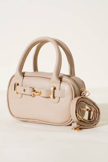 Kanca Kemer Detaylı Mini Çanta Bej - Kol Çantası
