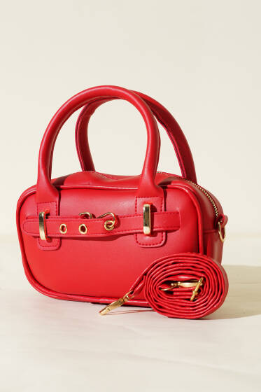 Kanca Kemer Detaylı Mini Çanta Kırmızı - Kol Çantası