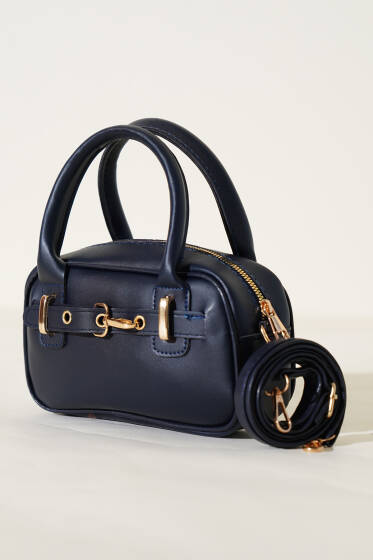Kanca Kemer Detaylı Mini Çanta Lacivert - Kol Çantası