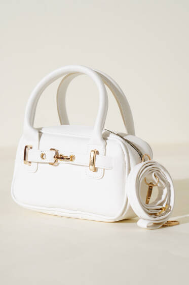 Kanca Kemerli Mini Çanta Beyaz - Kol Çantası