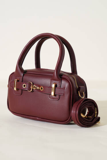 Kanca Kemerli Mini Çanta Bordo - Kol Çantası