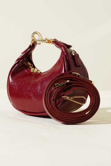 Kancalı Mini Çanta Bordo - Kol Çantası