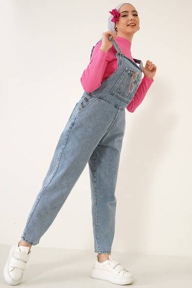 Kanguru Cep Kot Salopet Kot Mavisi - Tesettür Tulum & Salopet