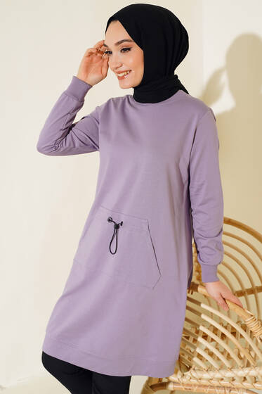 Kanguru Cep Lastikli Tunik Lila - Tunik