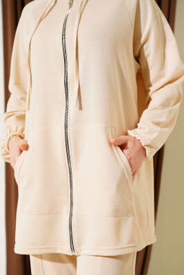 Kanguru Cepli Fermuarlı İkili Takım Bej - İkili Takım