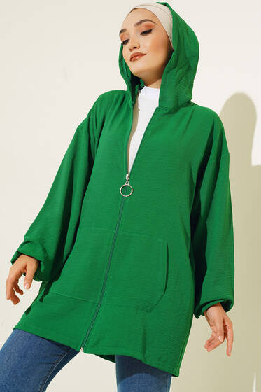 Kanguru Cepli Fermuarlı Kapşonlu Hırka Benetton - Hırka