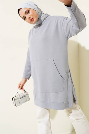Kanguru Cepli İki İplik Tunik Gri - Yılın Fırsatı
