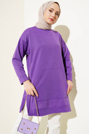Kanguru Cepli İki İplik Tunik Lila - Yılın Fırsatı