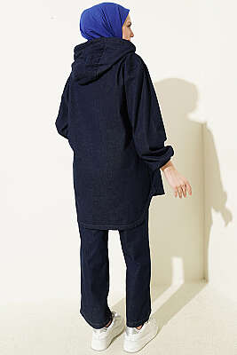 Kanguru Cepli Kapüşonlu Kot İkili Takım Lacivert - İkili Takım