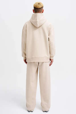 Kanguru Cepli Kapüşonlu Pamuklu Erkek Sweatshirt Bej - Erkek Sweatshirt