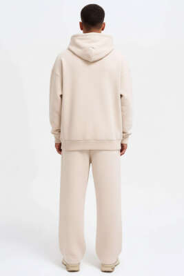 Kanguru Cepli Kapüşonlu Pamuklu Erkek Sweatshirt Bej - Erkek Sweatshirt