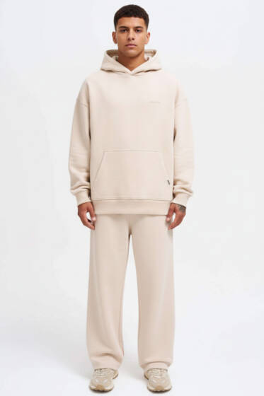 Kanguru Cepli Kapüşonlu Pamuklu Erkek Sweatshirt Bej - Erkek Sweatshirt