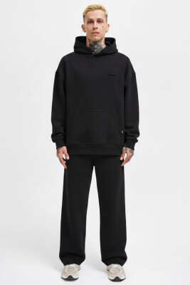 Kanguru Cepli Kapüşonlu Pamuklu Erkek Sweatshirt Siyah - Erkek Sweatshirt