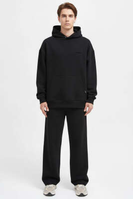 Kanguru Cepli Kapüşonlu Pamuklu Erkek Sweatshirt Siyah - Erkek Sweatshirt