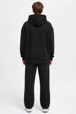 Kanguru Cepli Kapüşonlu Pamuklu Erkek Sweatshirt Siyah - Erkek Sweatshirt