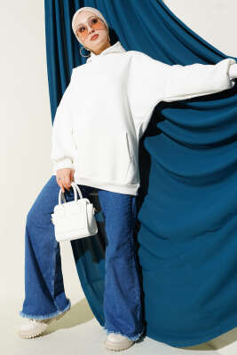 Kanguru Cepli Kapüşonlu Şardonlu Sweatshirt Ekru - Tunik