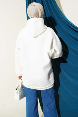 Kanguru Cepli Kapüşonlu Şardonlu Sweatshirt Ekru - Tunik