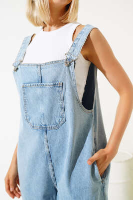 Kanguru Cepli Kot Salopet Açık Mavi - Kadın Giyim Modelleri