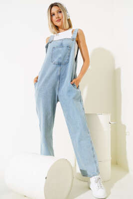 Kanguru Cepli Kot Salopet Açık Mavi - Kadın Giyim Modelleri