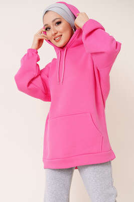 Kanguru Cepli Oversize Tunik Fuşya - Tunik