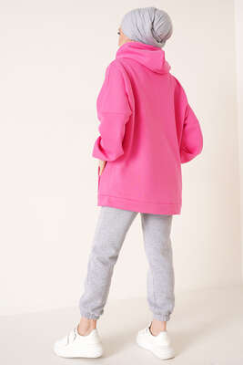 Kanguru Cepli Oversize Tunik Fuşya - Tunik