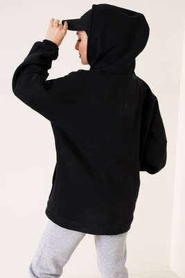 Kanguru Cepli Oversize Tunik Siyah - Tunik