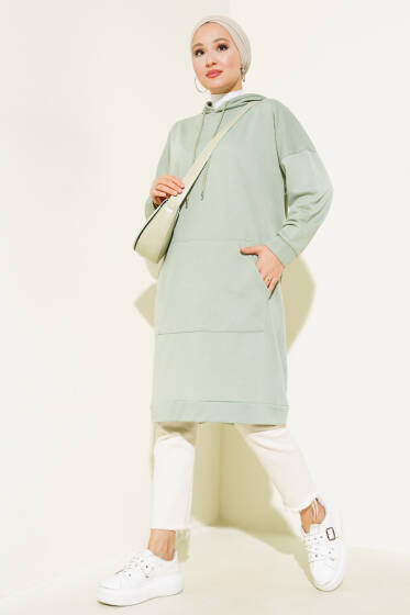 Kanguru Cepli Tunik Çağla Yeşili - Tunik